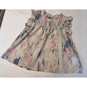 Hayden Girls Smocked Ruffle Dress Abstract Floral Print Blue Pink Size S
